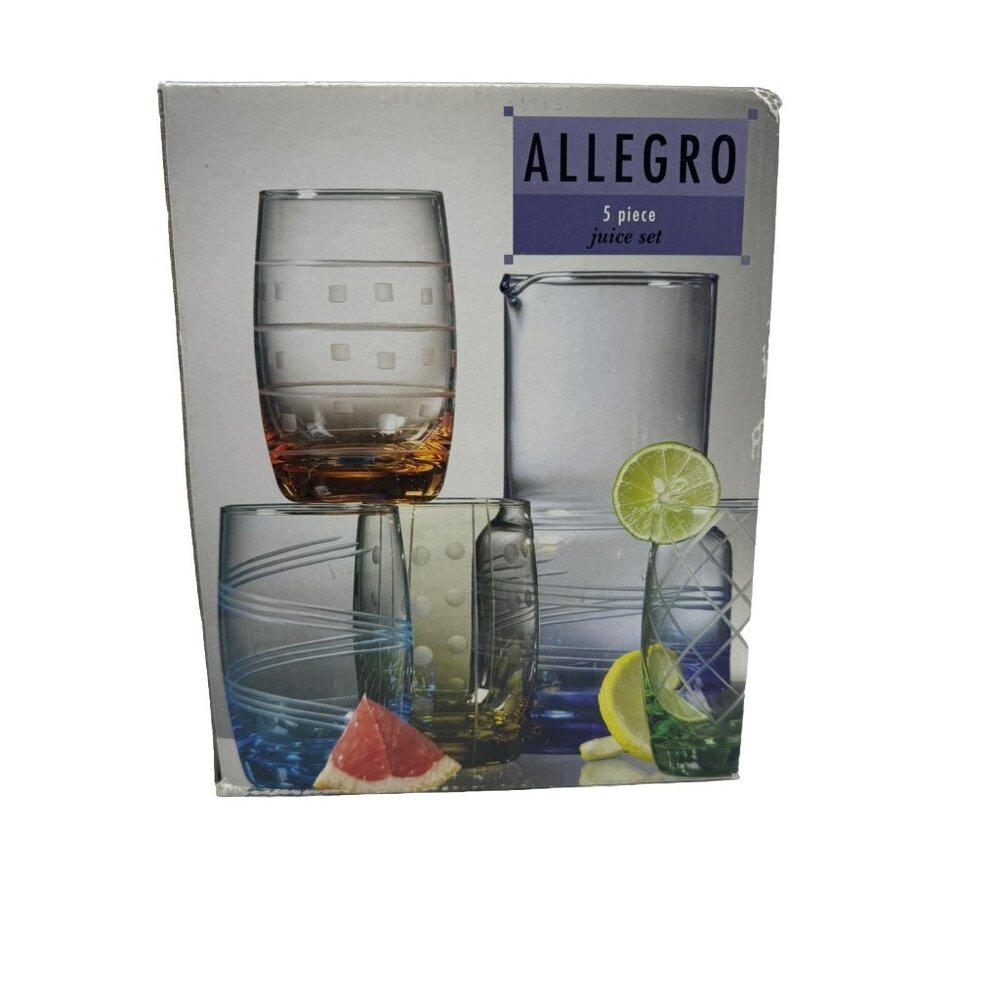 Allegro 5-Piece Juice Set With Hand-Etched Geometric Design Including 26 Oz Pitc